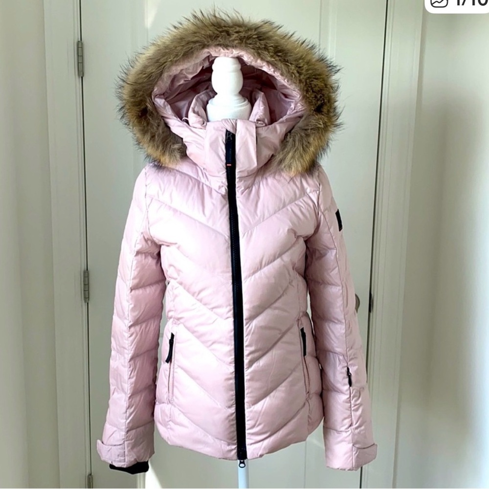 Bogner Light rose Puffer, raccoon Hood, elegant, 800 goose down